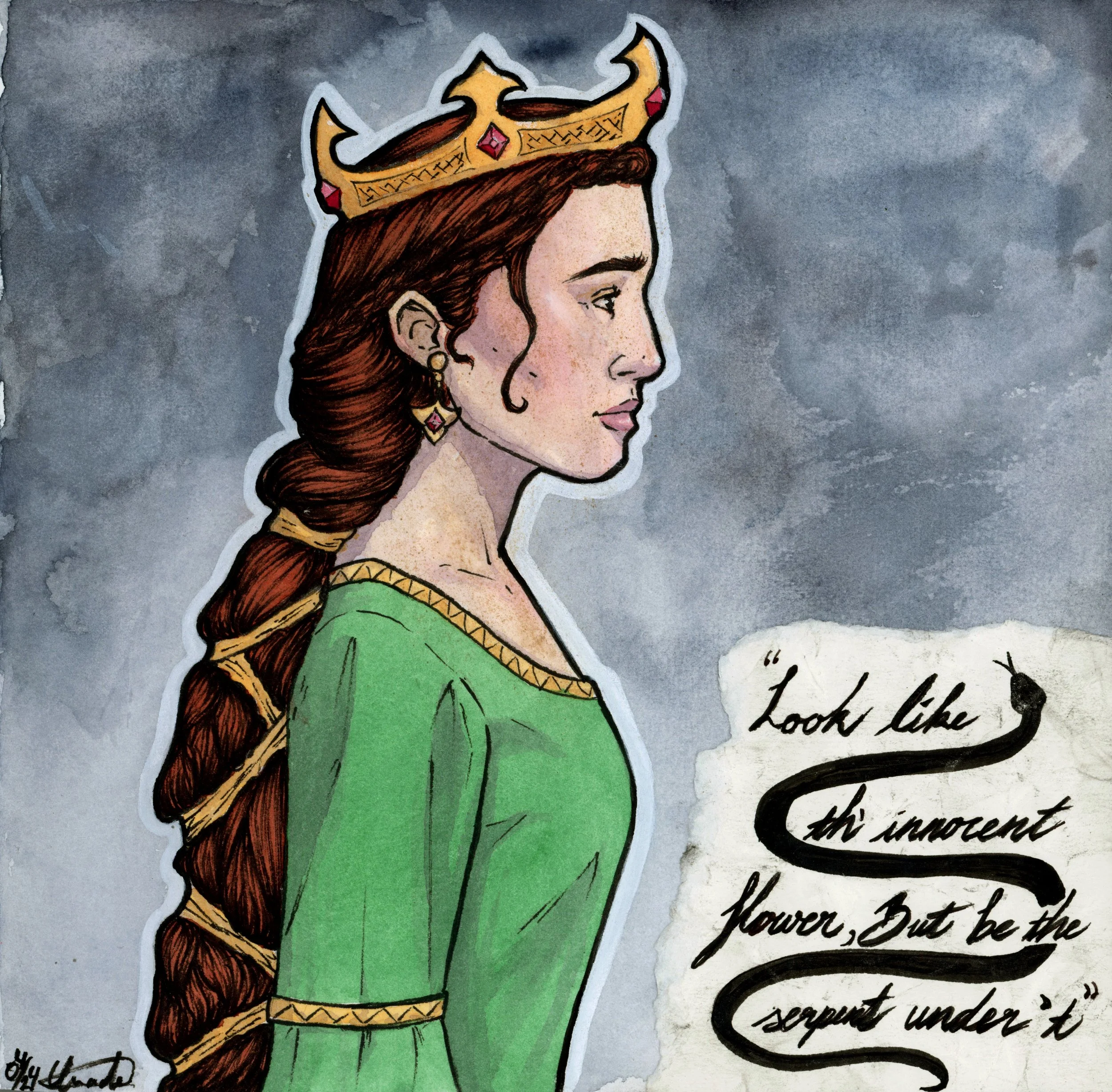 Lady MacBeth - Aquarell auf Papier - 19,5cm x 19,5cm
