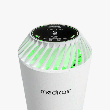 MedicAir air purifier opening up to show its filter stages and UV-C lamp