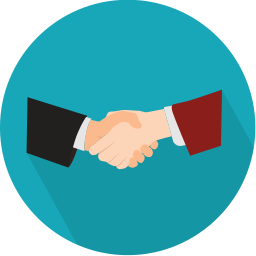 Illustration of a handshake between two people wearing business suits.