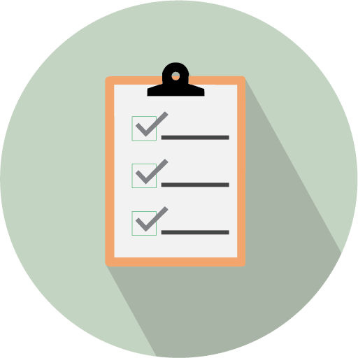 Illustration of a clipboard with a checklist and three checked items, on a light green background.