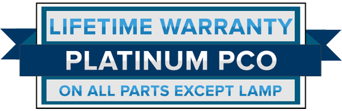 Platinum PCO lifetime warranty badge: on all parts except the lamp