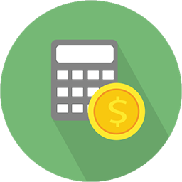 Calculator and gold coin with dollar sign