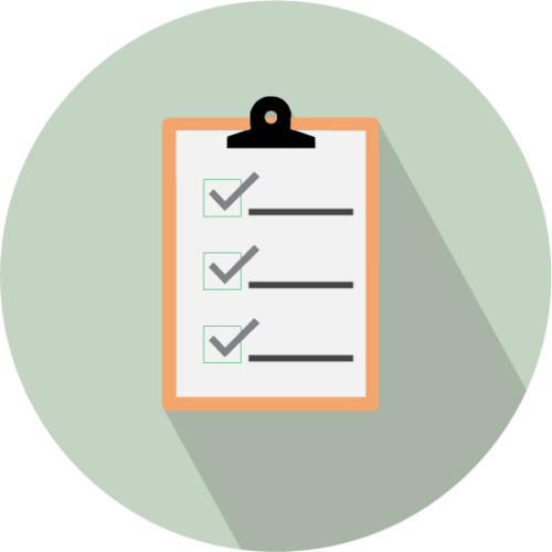 Clipboard with checkmarks on a light green background.