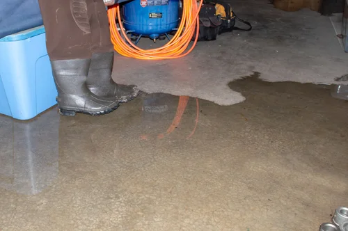 Water pooling on a basement floor