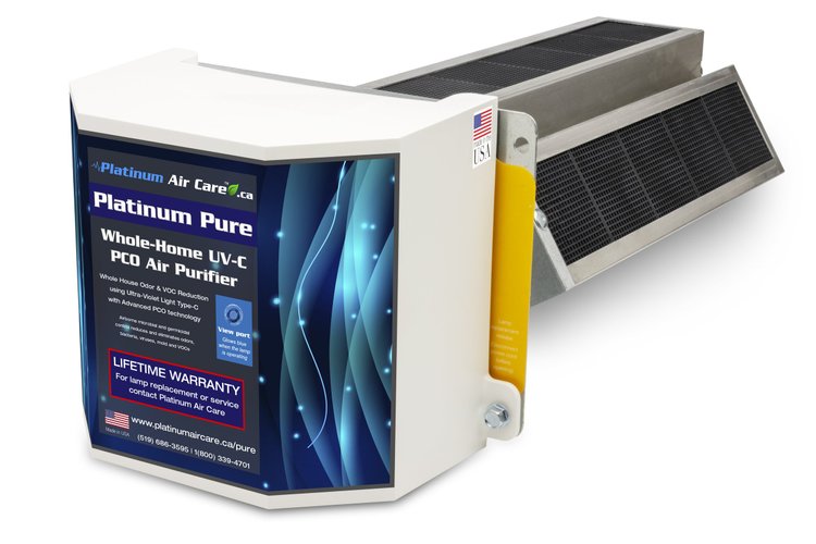 Platinum PURE whole-home UV-C PCO air purifier: the power module and its activated carbon panel assembly