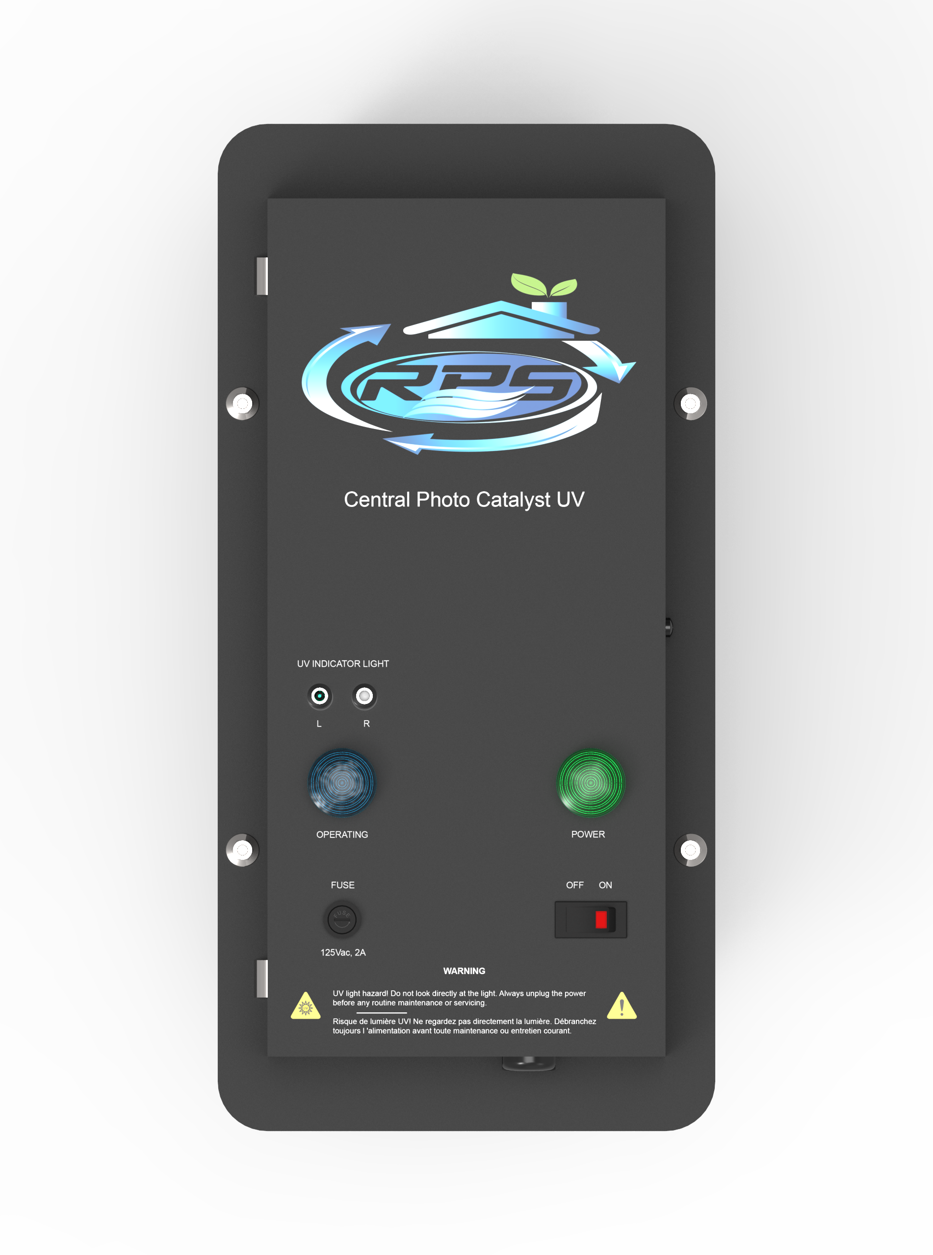RPS PUV control panel showing the RPS logo and Central Photo Catalyst UV markings