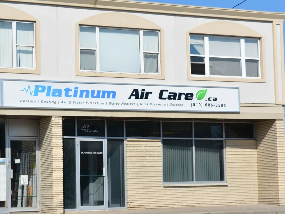 The Platinum Air Care shop on Third Street in London, Ontario, with its sign above the door