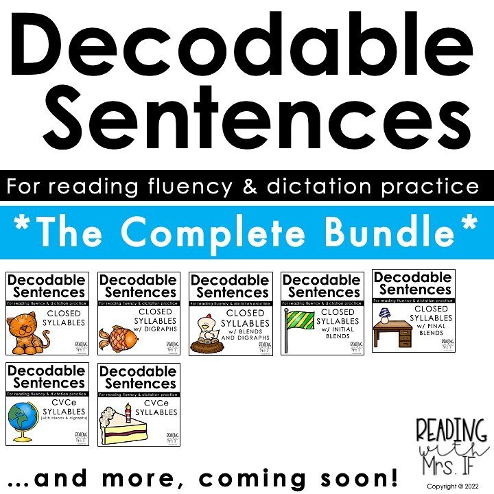 I was on a roll this weekend and finished both sets of my CVCe Decodable Sentences! Each of my decodable sentence resources includes 52-56 sentences. There are sentence strips that are ready to print, handouts that are perfect for extra practice at s