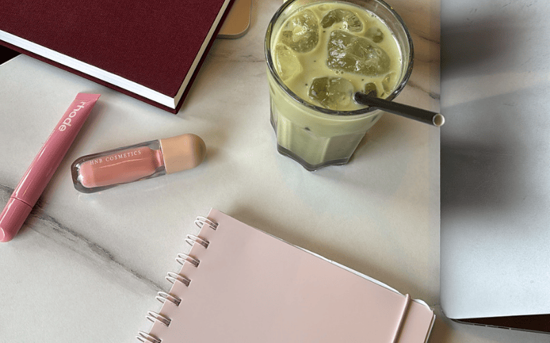 designer essentials on desk