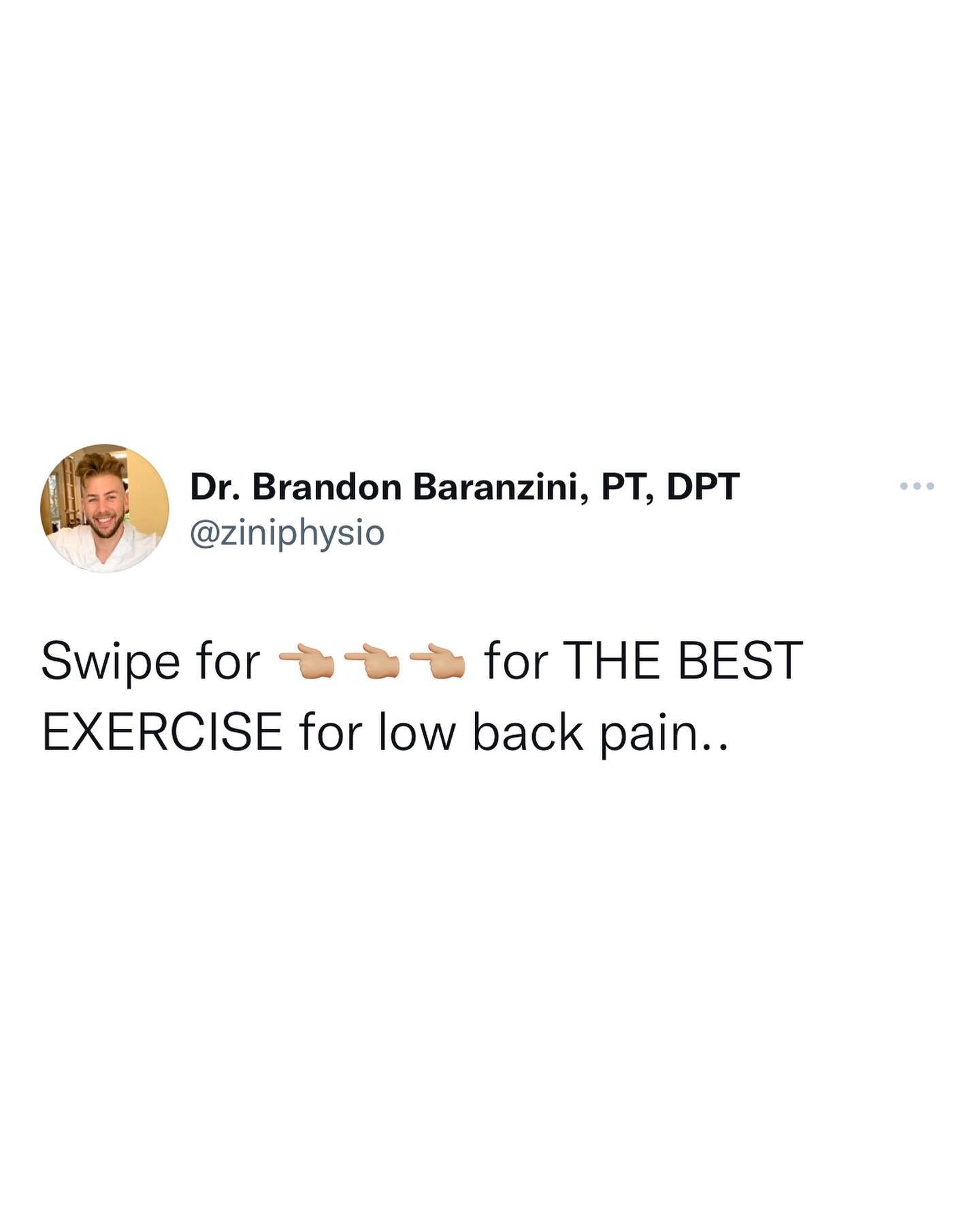 💥 THE BEST EXERCISE FOR LOW BACK PAIN 💥
&bull;
The best exercise for low back pain simply does not exist.
&bull;
Exercises are prescribed by physical therapists tailored to patients&rsquo; specific movement needs based on the assessment.
&bull;
An 