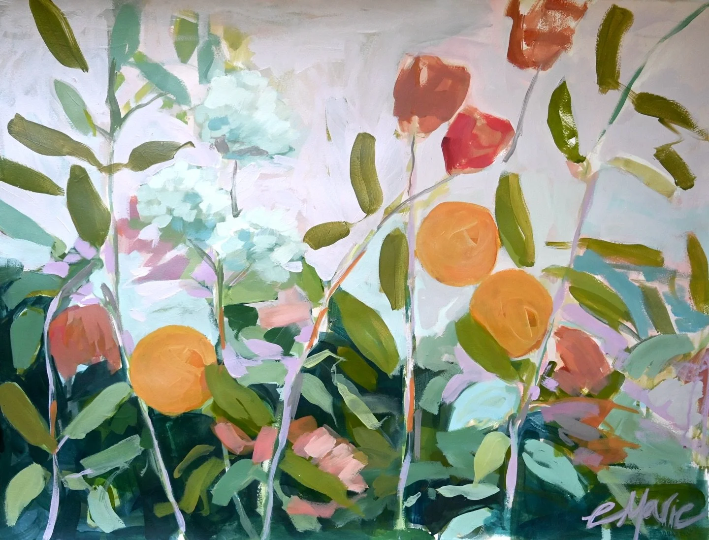 Oranges and flowers!! 
This piece is available on my website. 22&rdquo;x30&rdquo; on paper