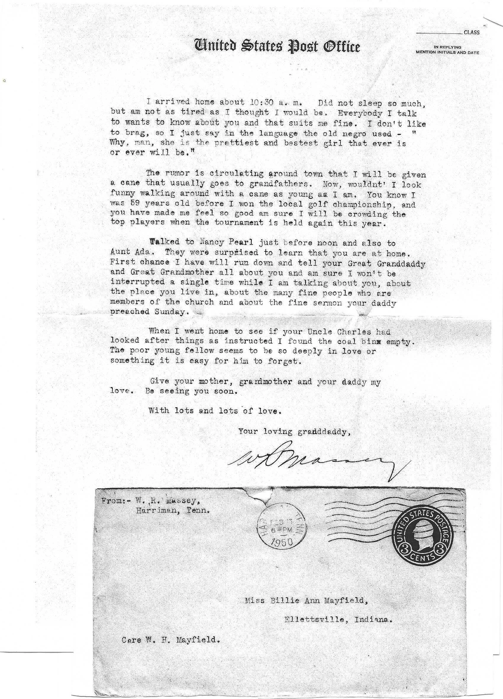A letter from WR (Bill) Massey to his granddaughter Billie Ann — Page 2