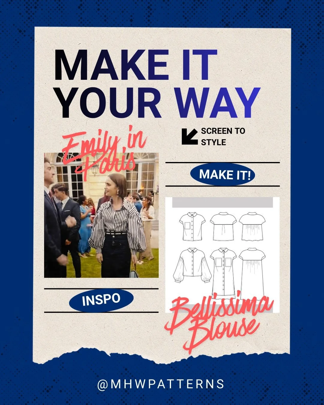 Inspired by @emilyinparis to recreate this look using my Bellissima Blouse pattern? Get it now in PDF or paper format from my website. 
Wide stripe Cotton poplin is the perfect fabric. 
Fabric suggestions from @ohsewcraftyltd and @fabworksmillshop. 
