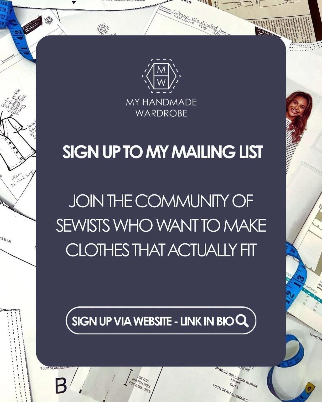 Sign up to my newsletter, link in bio, to receive all the latest My Handmade Wardrobe news and updates, and the odd discount too! 🗞️

Just nip over to my website and enter your email into the pop up window on my homepage and you&rsquo;re all set up 