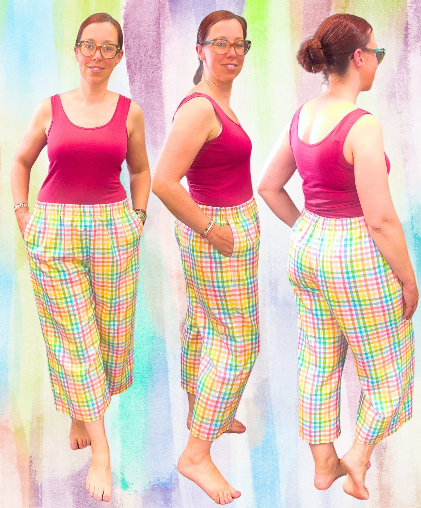 Rainbow gingham and brushed cotton, could there be a comfier combination? 🌈

This is the Sunday Shorts &amp; Trousers made up as cropped length trousers, and it's such a good reminder that this pattern doesn't just have to be for out and about. Made