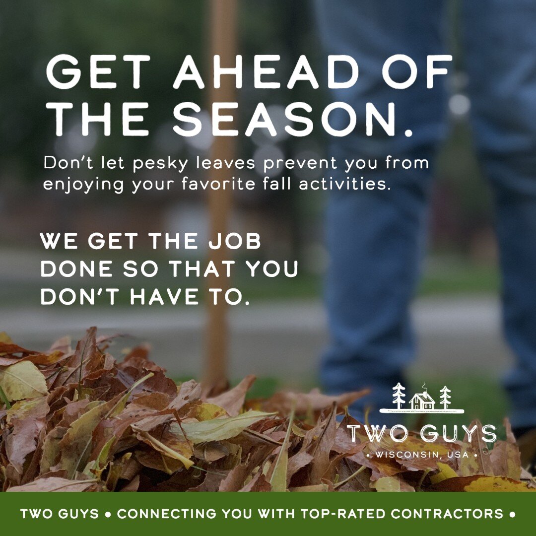 Wilth fall 🍁 officially here, it&rsquo;s important to maintain a tidy yard. Pesky leaves quickly pile up and can become an annoying chore.

Contact us today to get your yard in tip top shape by our trusted contractors! 🏡

#twoguys #greenbay #greenb