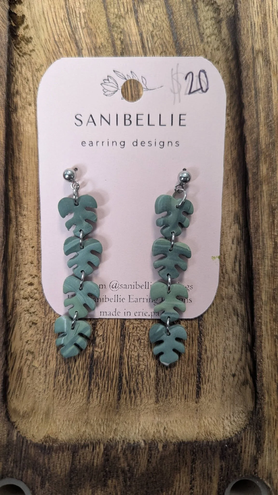 Handmade Green Chain Dangle Earrings