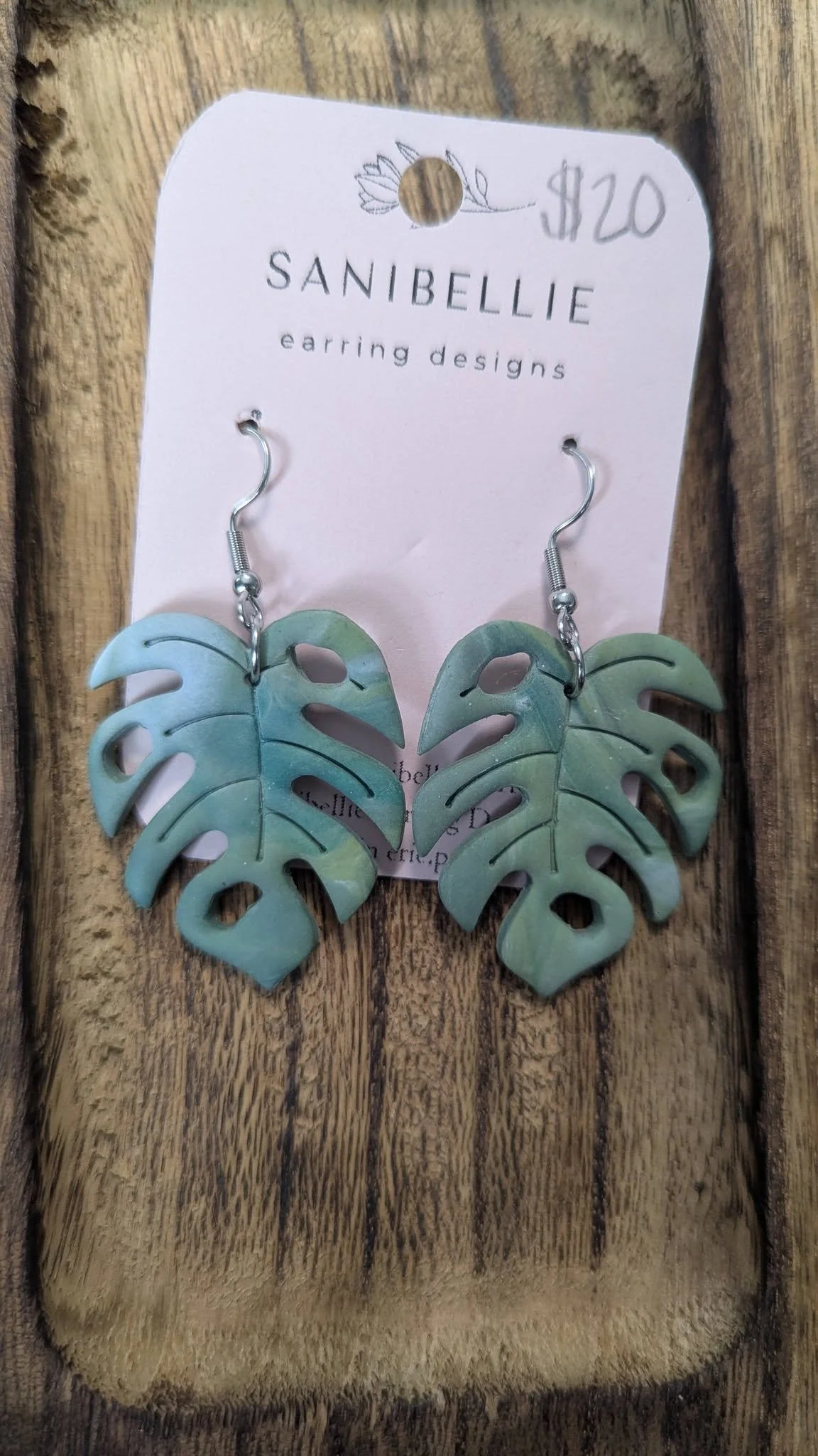 Handmade Monstera Albo Dangle Earrings