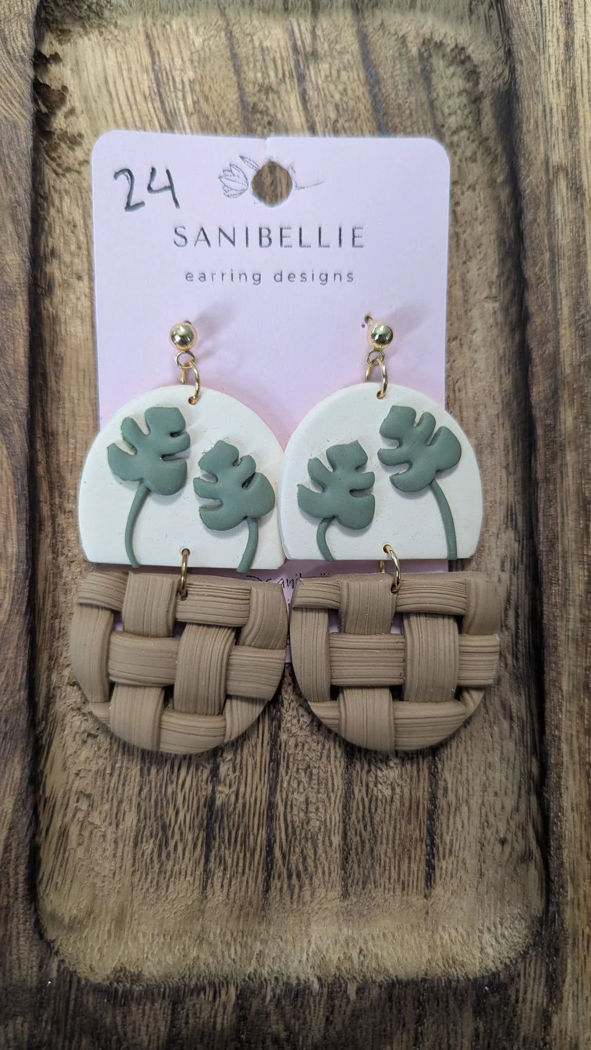 Handmade Potted Monstera Dangle Earrings