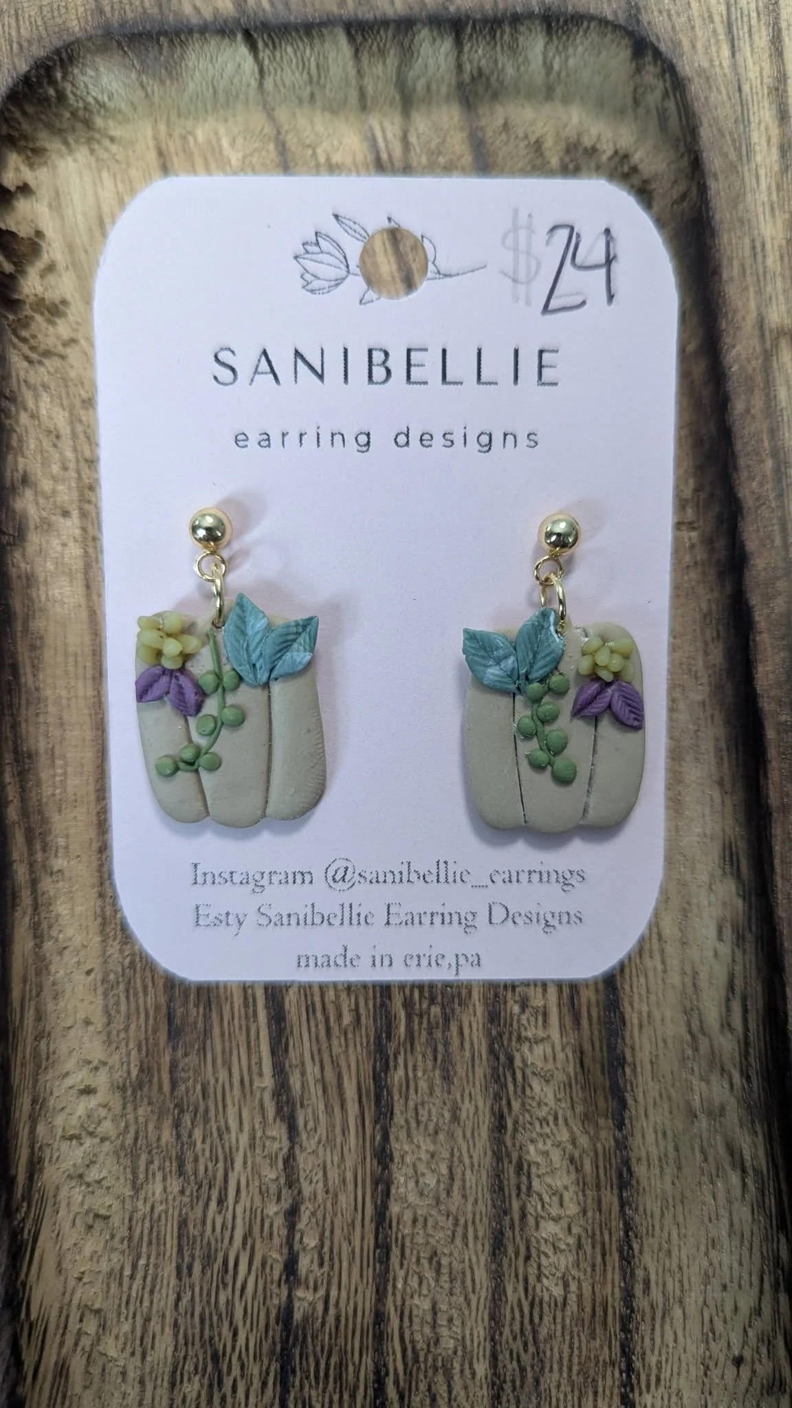 Handmade Planted Pumpkin Earrings