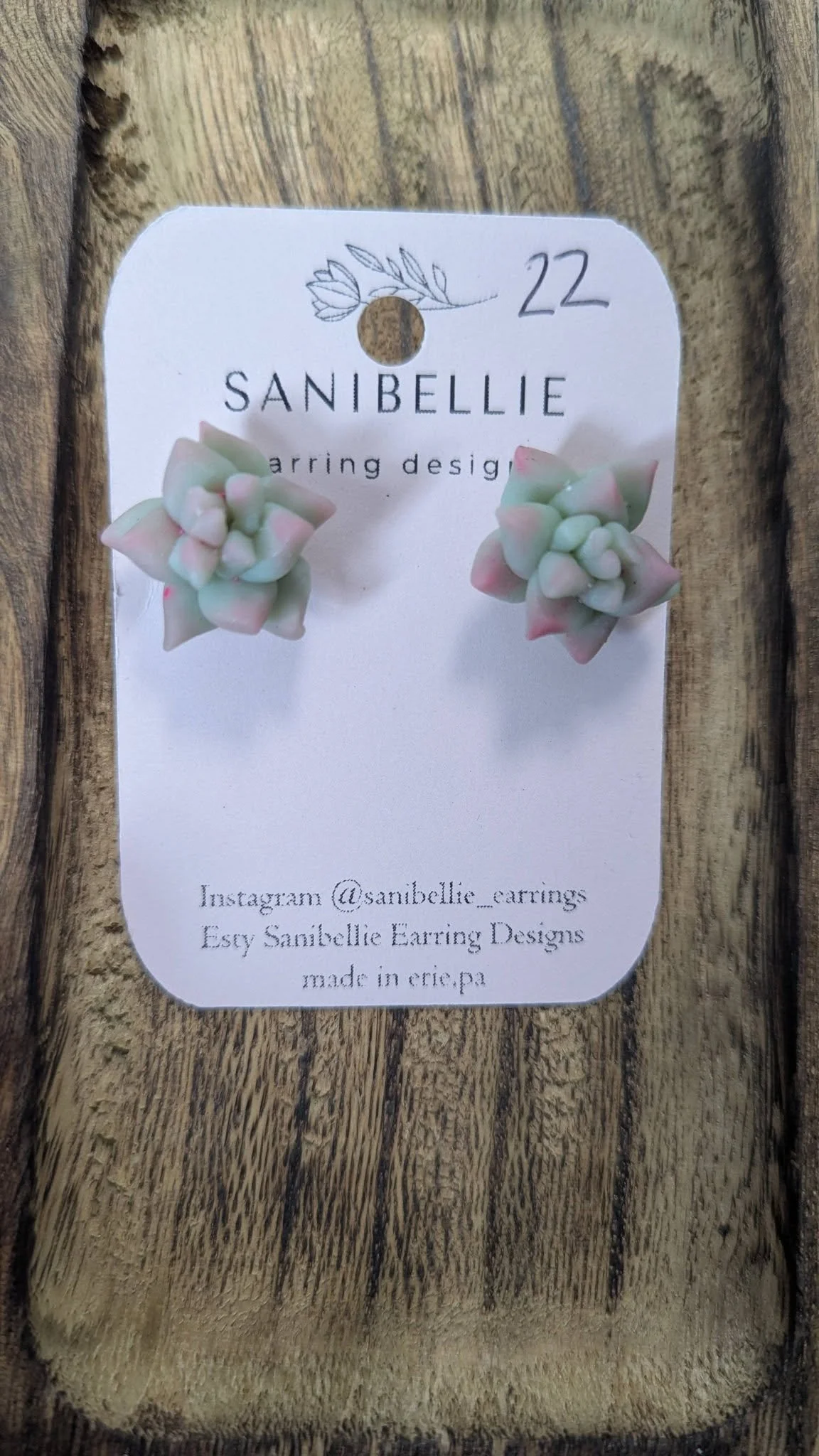 Handmade Light Green Succulent Stud Earrings