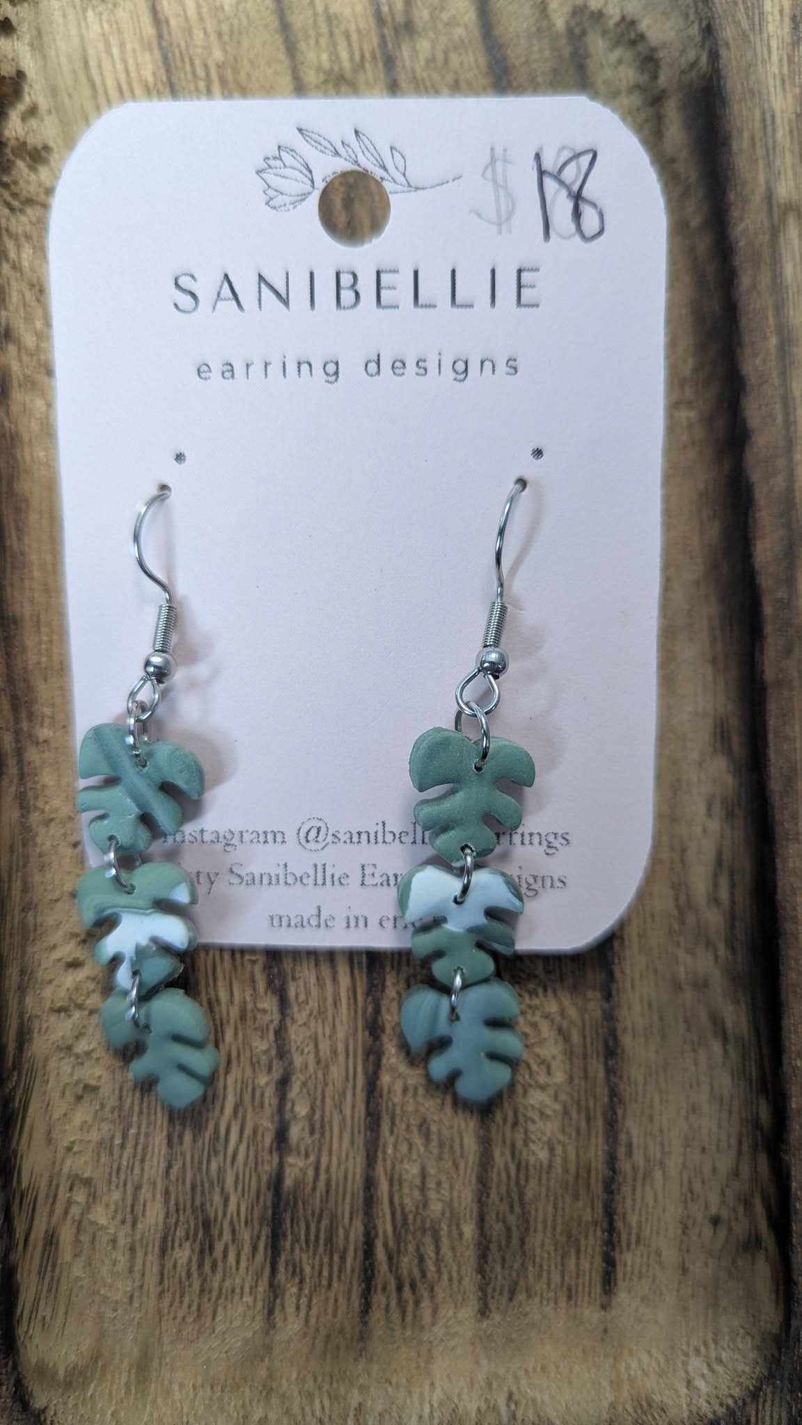 Handmade Green Chain Dangle Earrings