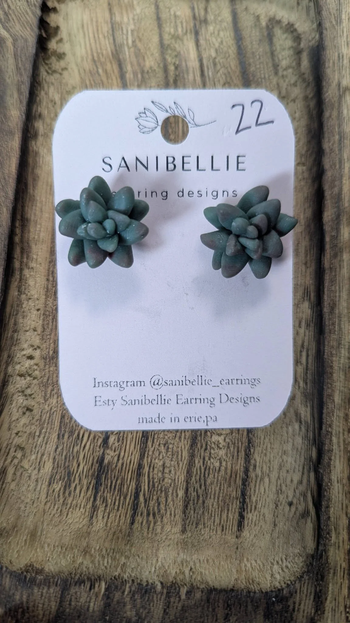 Handmade Dark Green Succulent Stud Earrings