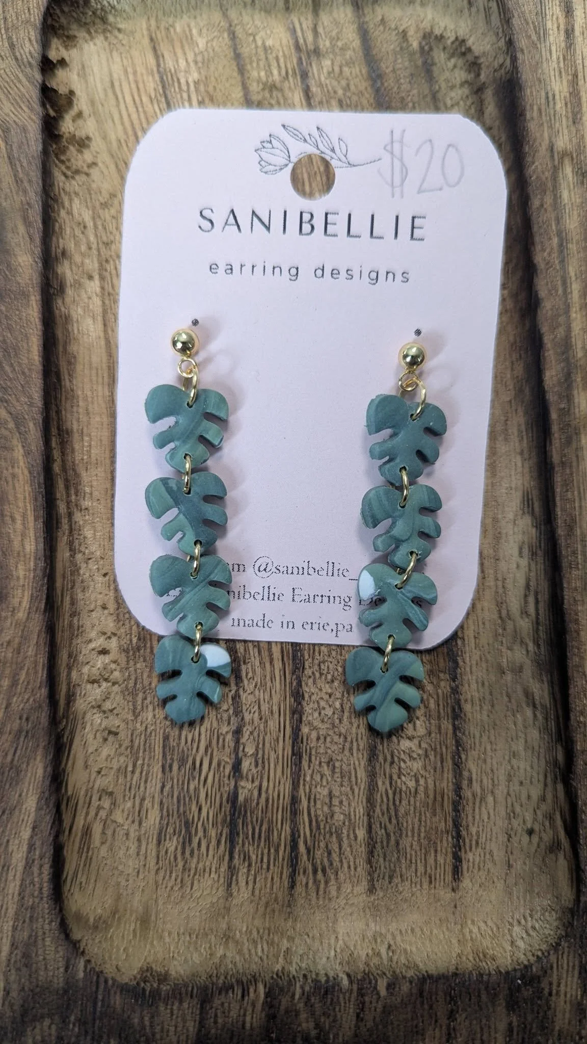 Handmade Green Chain Dangle Earrings