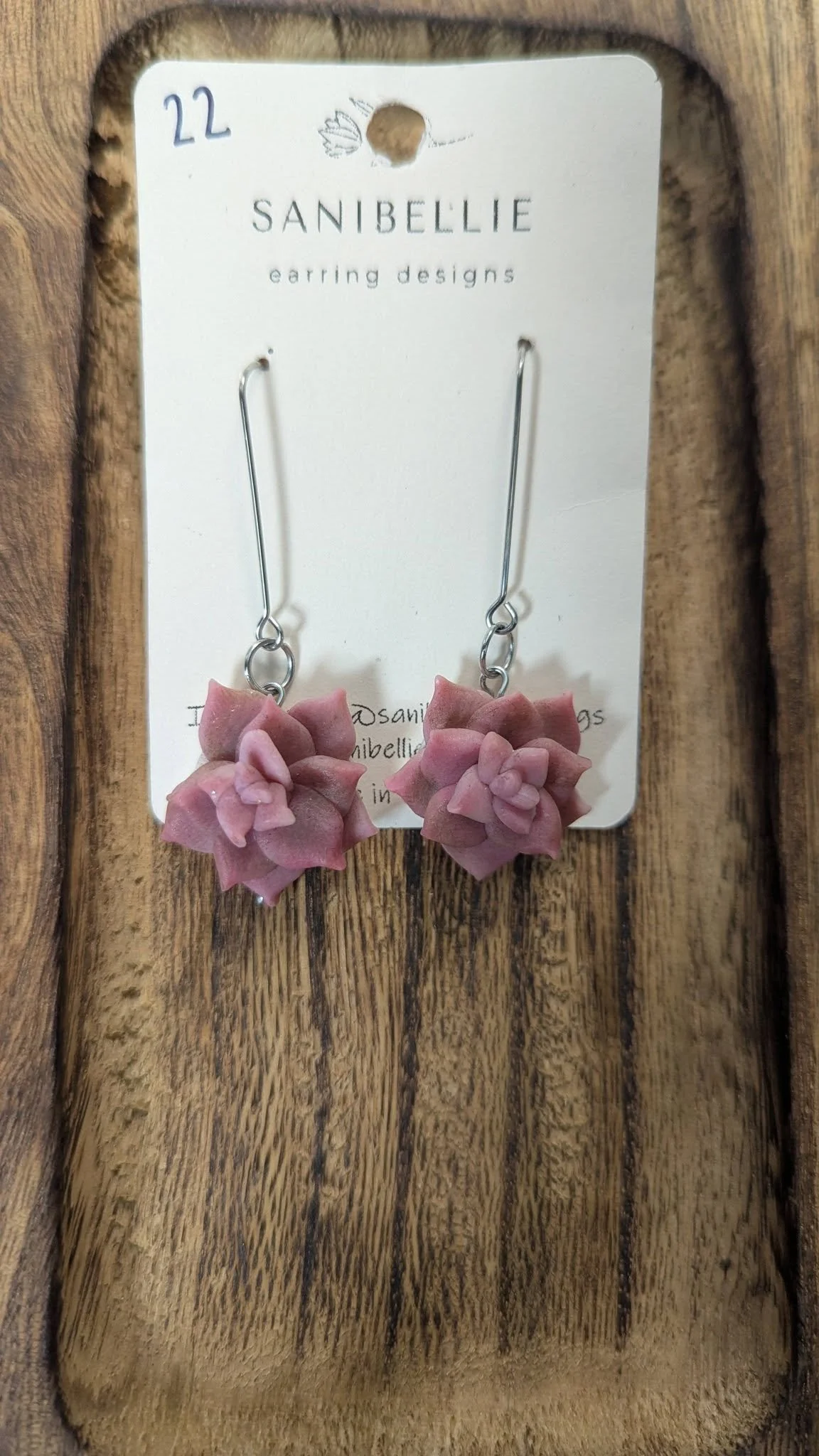 Handmade Pink Succulent Dangle Earrings