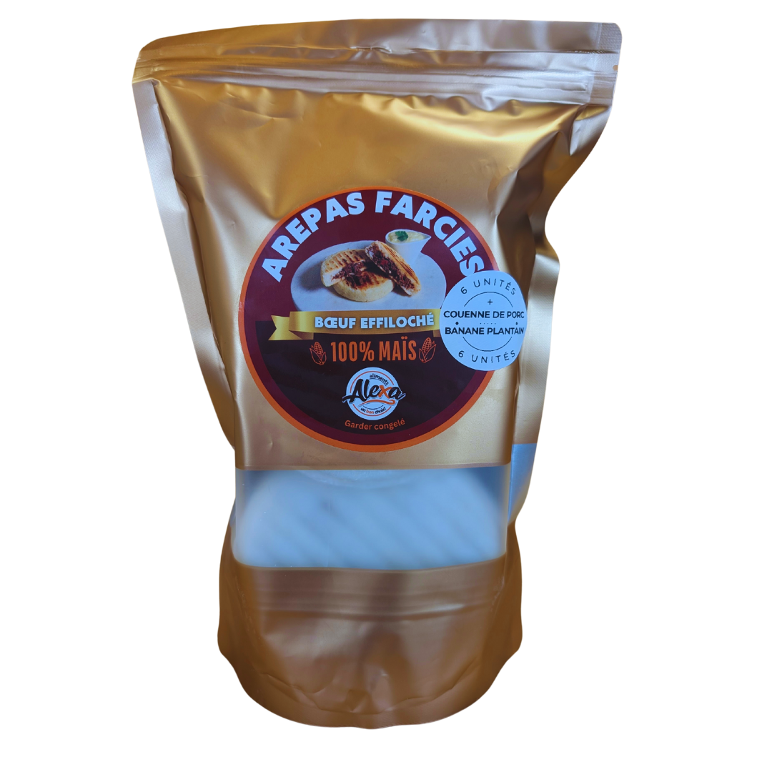 Arepas with shredded beef + pork rinds + sweet plantain (6 units) - 1200 g