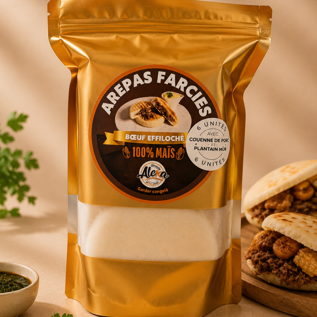 Arepas with shredded beef + pork rinds + sweet plantain (6 units) - 1200 g