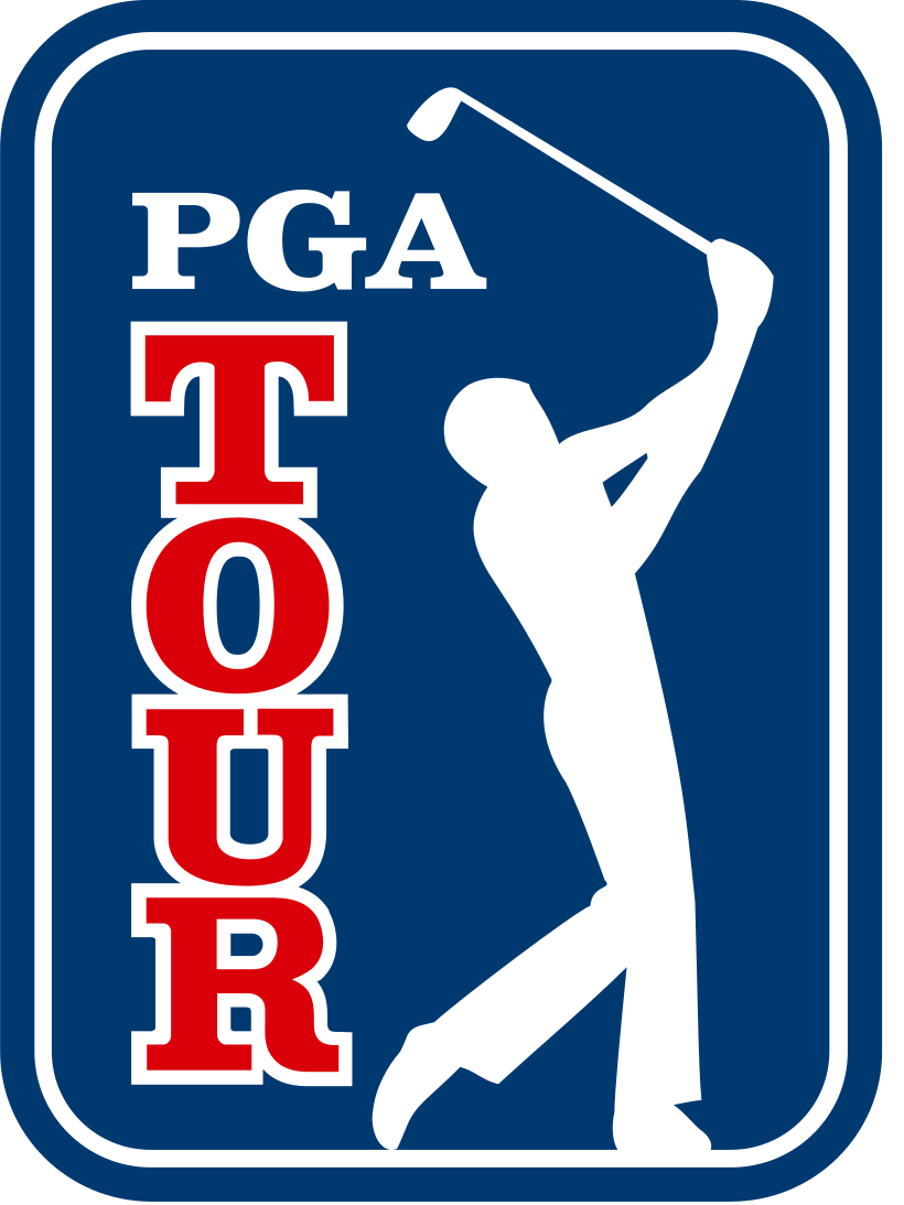Logo of the PGA Tour featuring a silhouette of a golfer swinging a club, with 'PGA TOUR' text, in red, white, and blue colors.