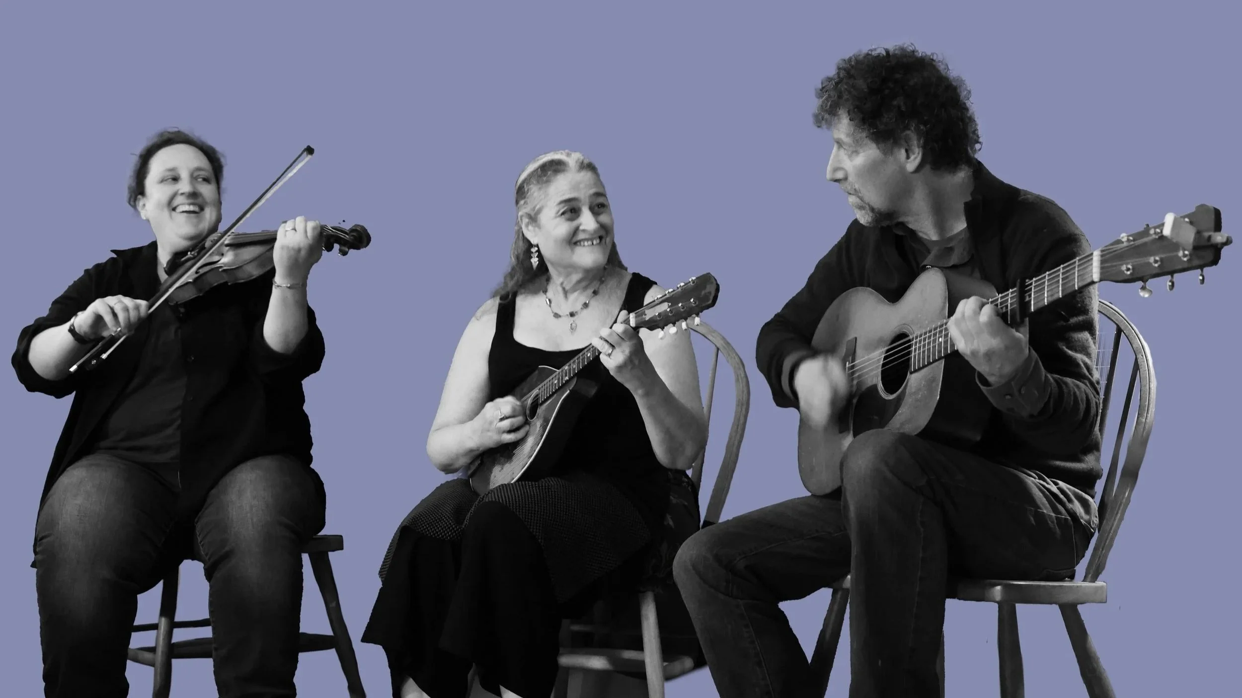 Marla Fibish (mandolin vocals), Rebecca Richman (fiddle), and Lewis Santer (guitar) - May 30, 2026