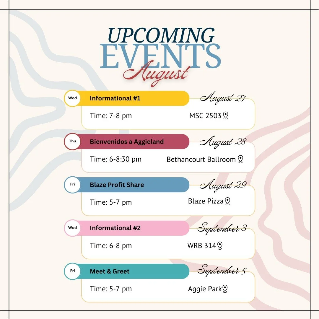 We been waiting for you all summer and we're so glad you're finally here! 🤗🤩

Here are our recruitment events for the first weeks of school! We&rsquo;re so excited to meet new faces and hope you become part of our ALPfamilia 💙✨

🗓 Save this post 