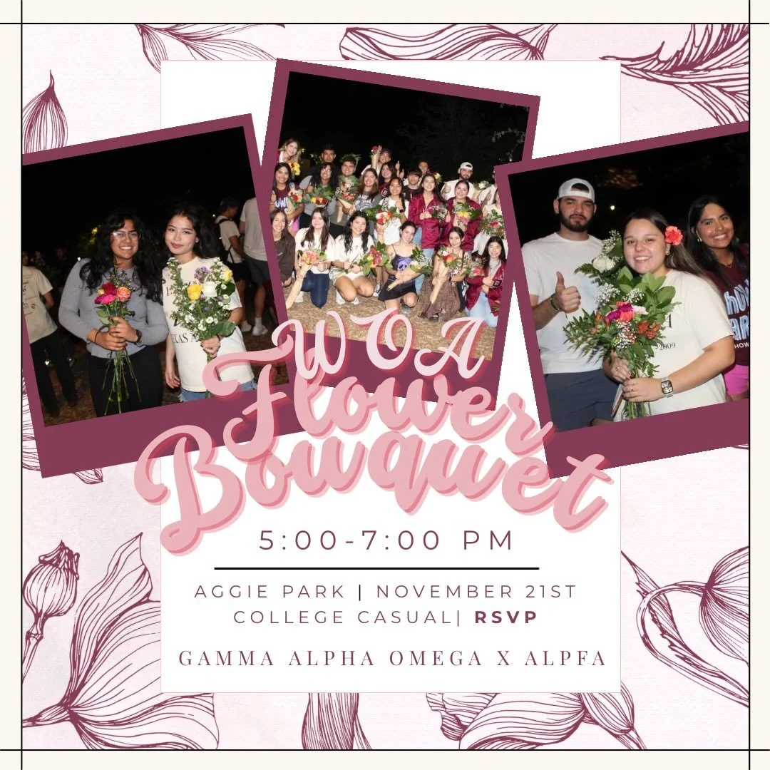 💐We&rsquo;re collabing with @tamutigresas for a Flower Bouquet Social this Friday, Nov 21!🗓️ Come unwind after midterms, make your own bouquet, and enjoy a chill evening at Aggie Park. 🌳✨

Don&rsquo;t forget to RSVP on our Flare so we can get a pr