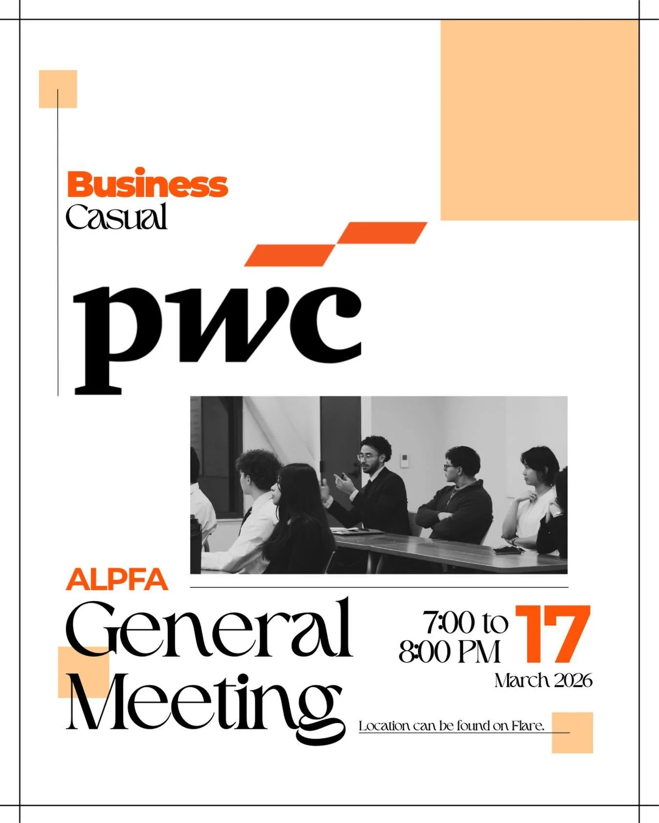Howdy ALPFA! 👋🏻🤩
Hope everyone had a great Spring Break! 🏖️
We&rsquo;re back and ready for the rest of the semester. Join us tomorrow for our General Meeting with PwC from 7&ndash;8 PM. Come learn more about PwC, how to land an internship, and ge