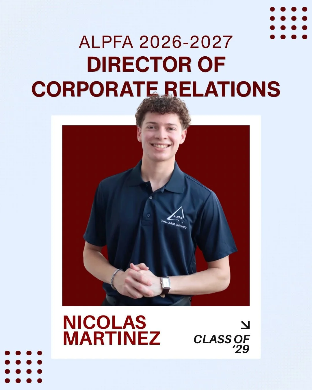 💫 Meet our Director of Corporate Relations, Nico Martinez!!
Nico is a Supply Chain Management Major from Austin, TX, with a minor in AI in Business. His favorite part of ALPFA is being able to create genuine relationships while creating meaningful o