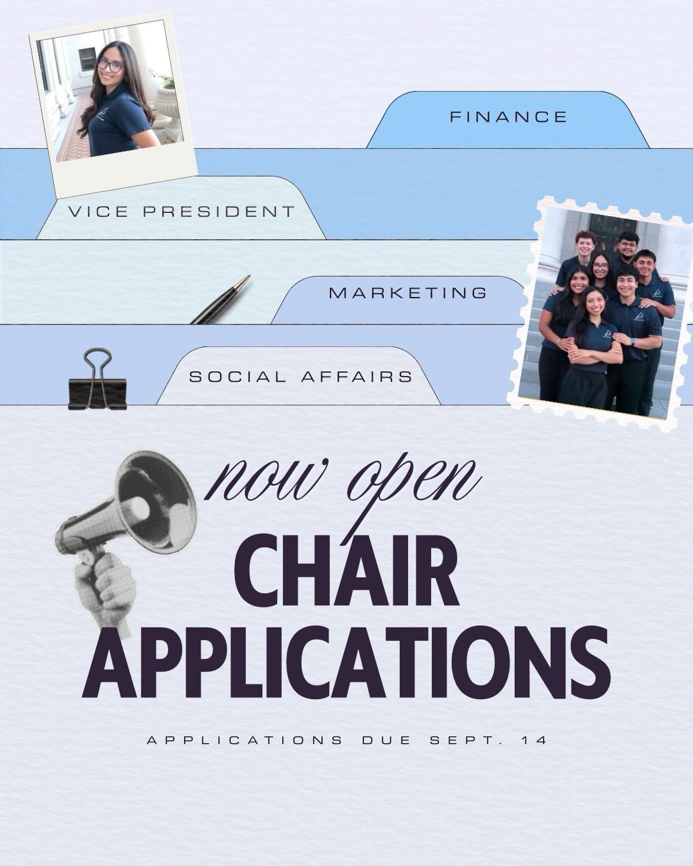Chair Applications are Now Open!!!
Ready to get more involved with ALPFA? This is your chance to build your resume, showcase your skills, gain leadership experience, and make an impact in our community!
Applications are available through the link in 