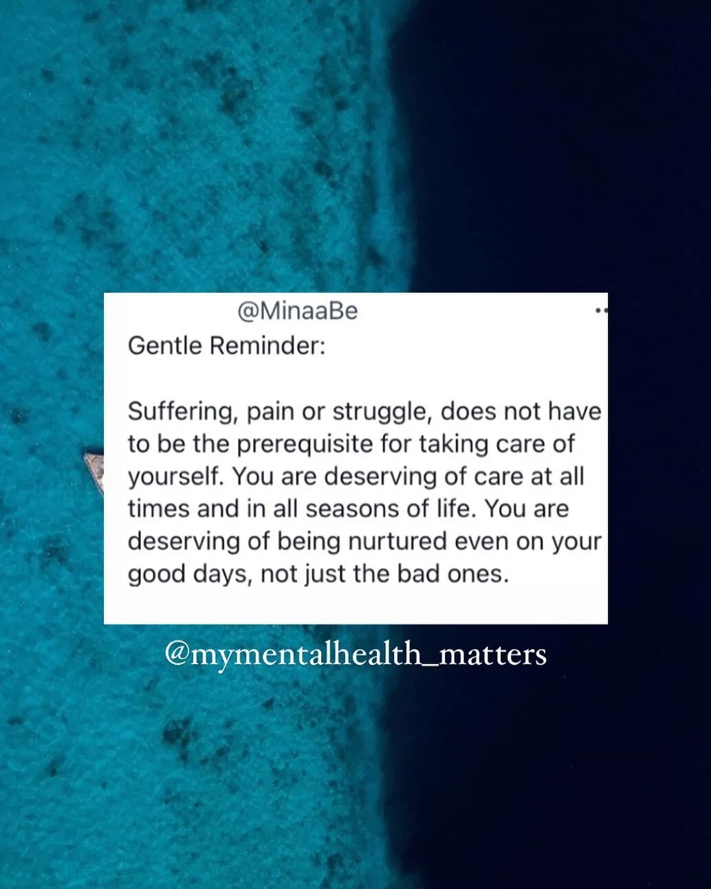 Read that again: Suffering, pain or struggle does not have to be the prerequisite for taking care of yourself. #MMHM2