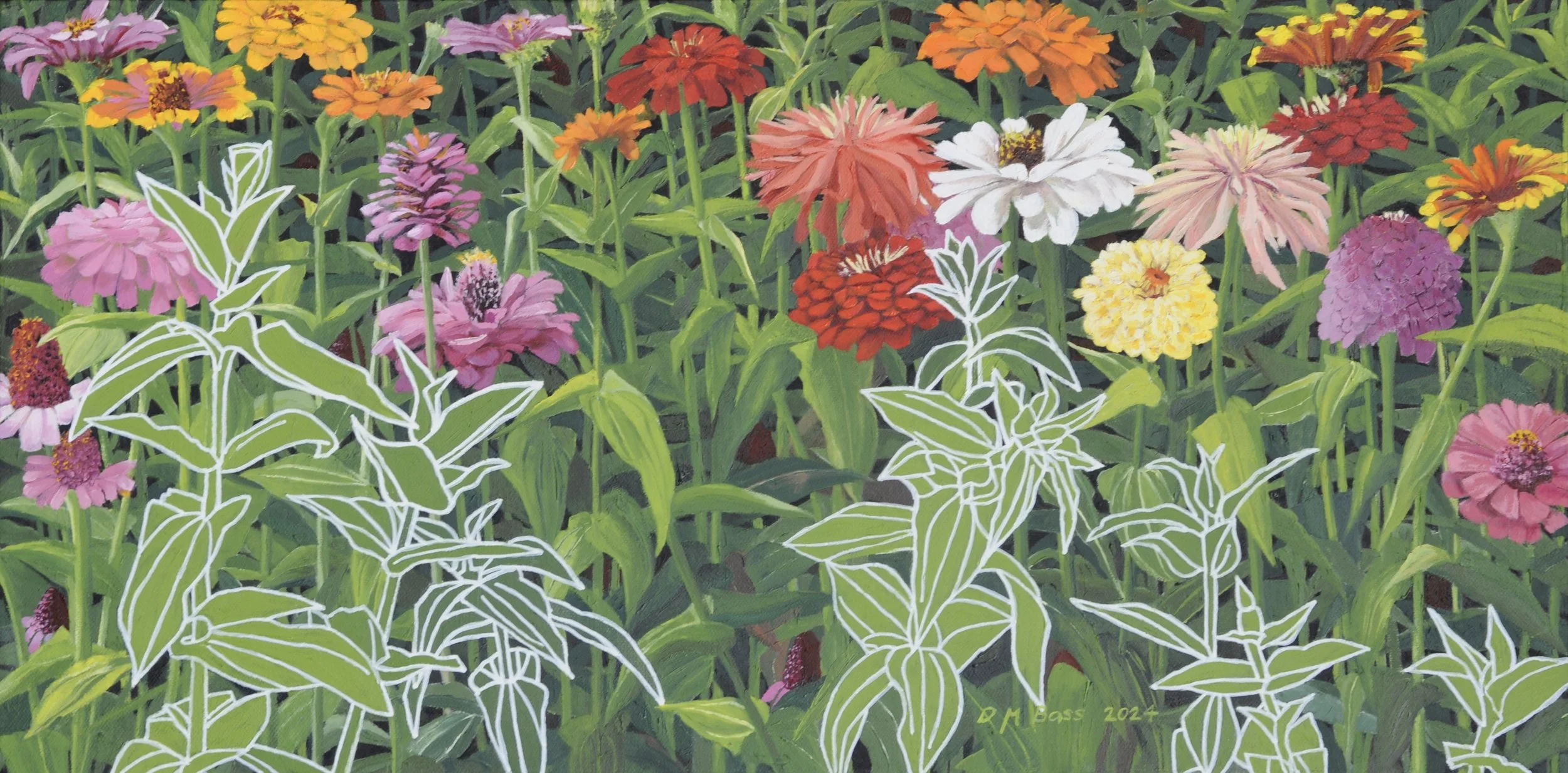 Zinnias, Botanical Style