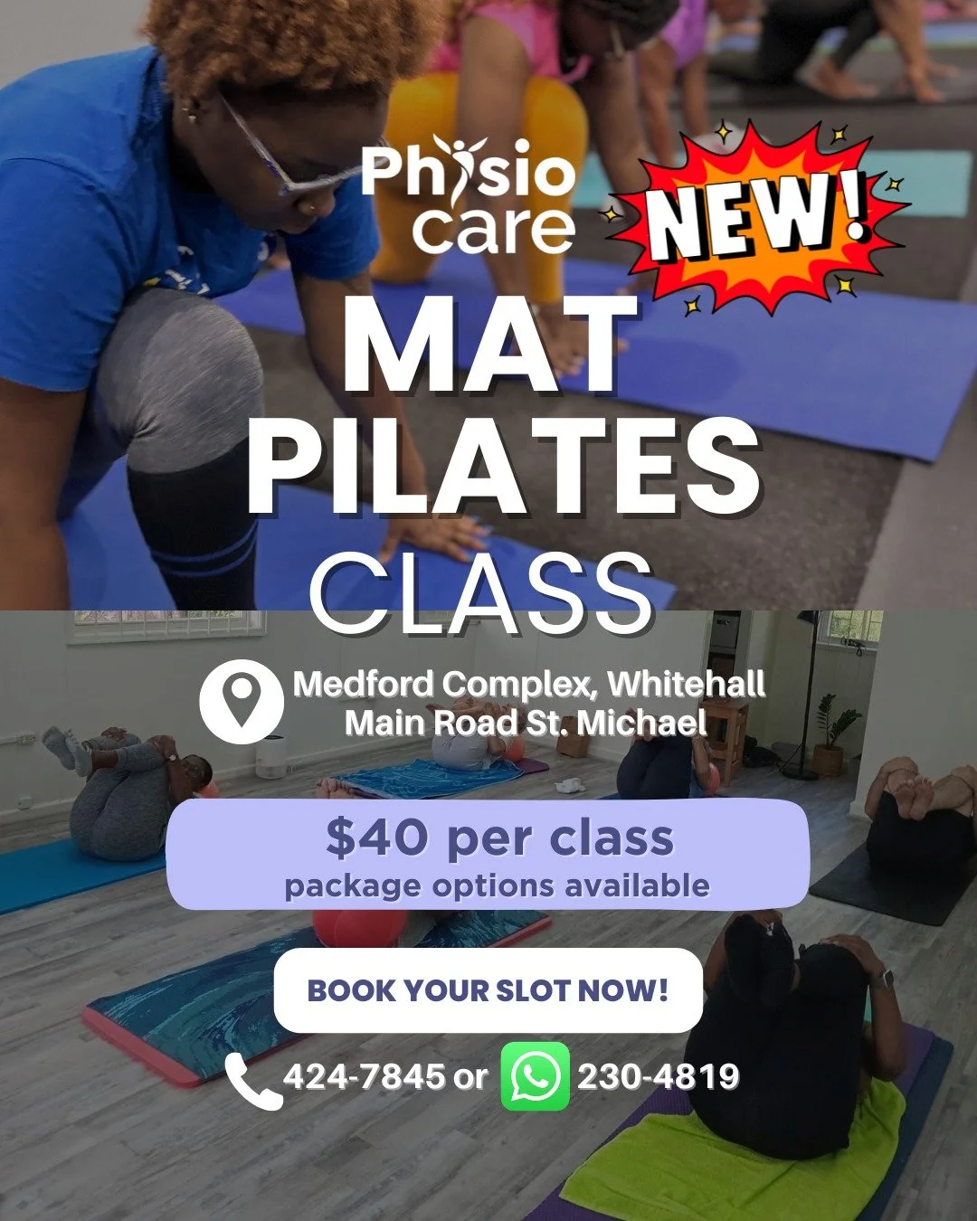 ✨ New space, same great energy! ✨
Join us at our brand-new home in the Medford Complex, Whitehall Main Road, St. Michael for Pilates classes that&rsquo;ll have you feeling longer, stronger, and totally recharged! 💪

Here&rsquo;s when you can roll ou