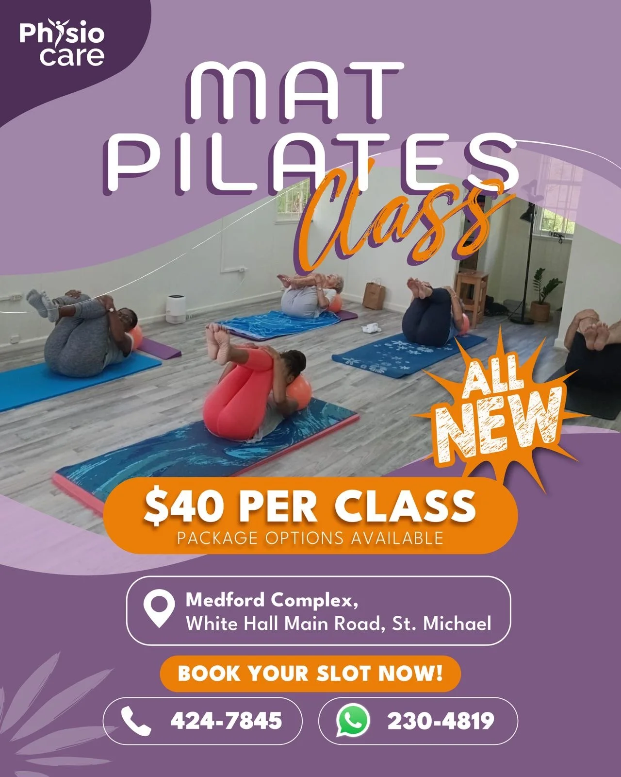 ✨ New space, same great energy! ✨
Join us at our brand-new home in the Medford Complex, Whitehall Main Road, St. Michael for Pilates classes that&rsquo;ll have you feeling longer, stronger, and totally recharged! 💪

Here&rsquo;s when you can roll ou