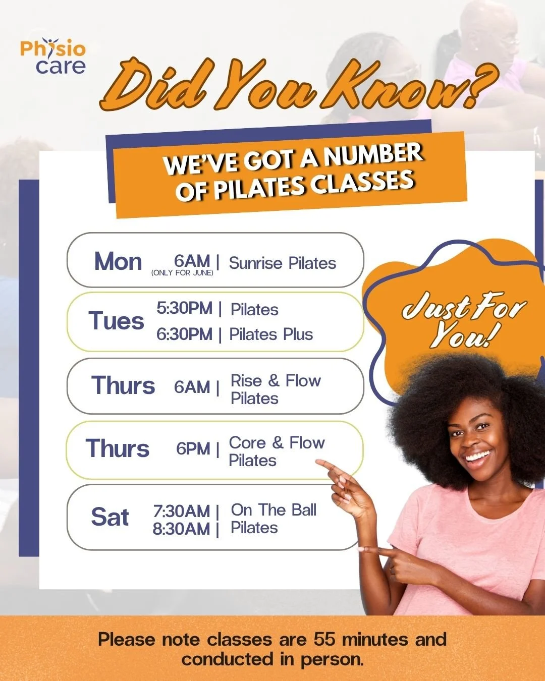 DID YOU KNOW? We&rsquo;ve got a variety of Pilates classes designed to fit YOUR schedule! Whether you&rsquo;re easing into wellness or leveling up your fitness routine, there&rsquo;s a class waiting for you. 💪🧘&zwj;♀️

✔️ 55-minute in-person sessio