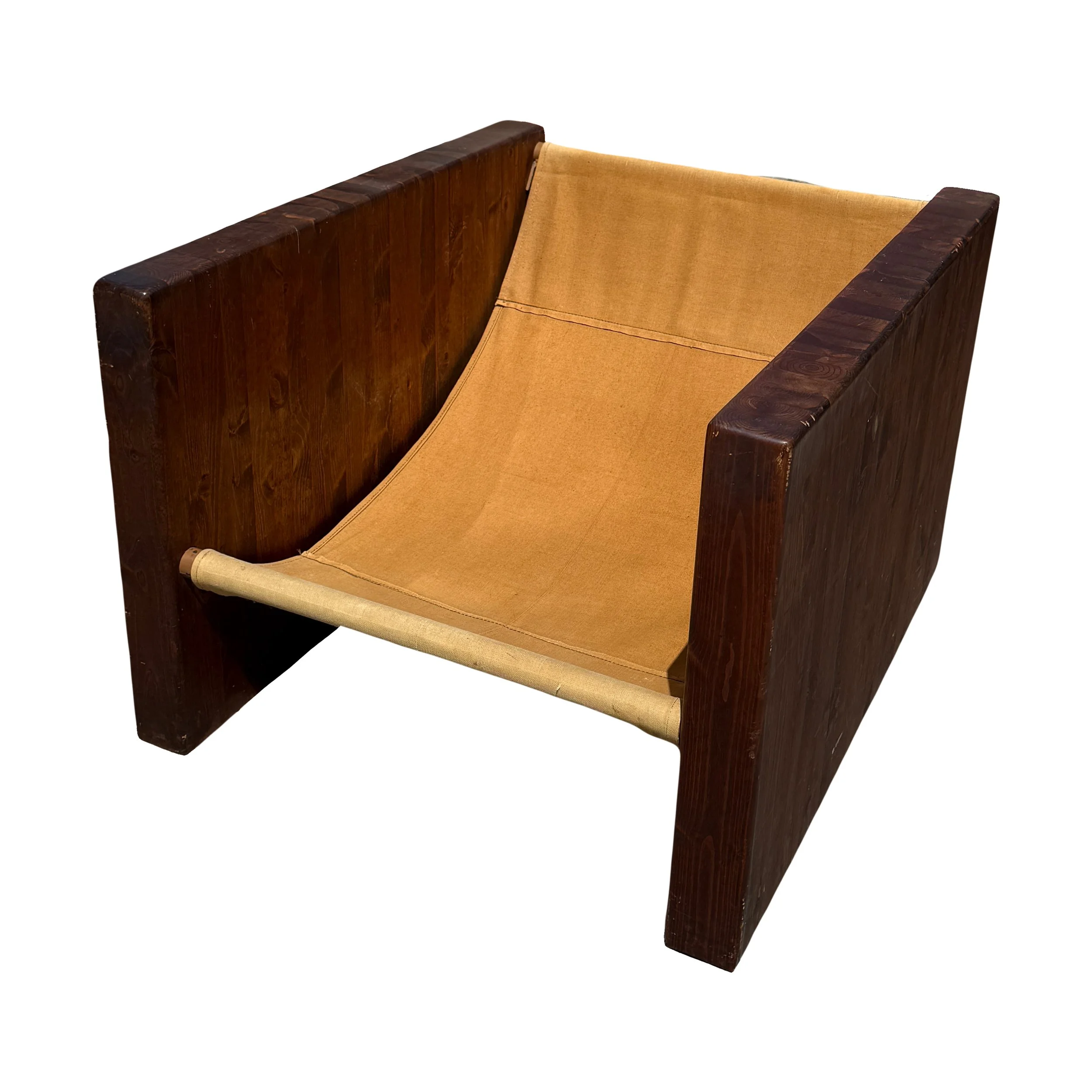 Wooden Brutalist Sling Back Chair