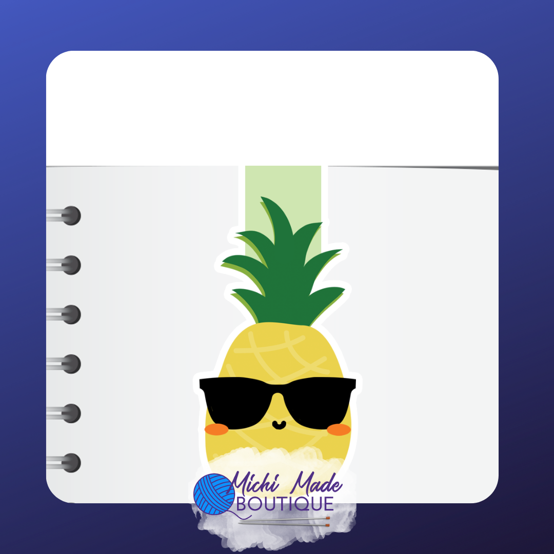 Cool pineapple-shaped magnetic bookmark wearing sunglasses and smiling