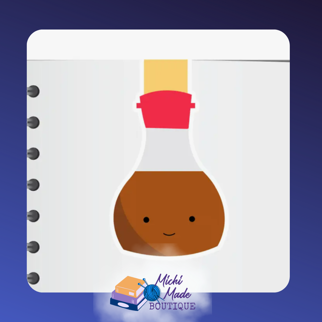 Smiley soy sauce bottle in a red cap—mechanically brewed for maximum umami and magnetic precision!