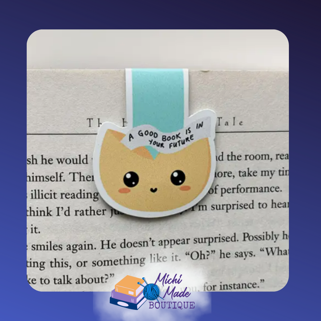 Fortune cookie magnetic bookmark with smiling face and a fortune that reads, “A good book is in your future.”