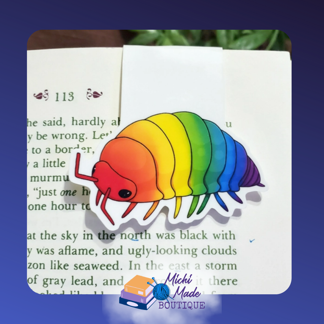 Rainbow-colored pill bug with many legs.