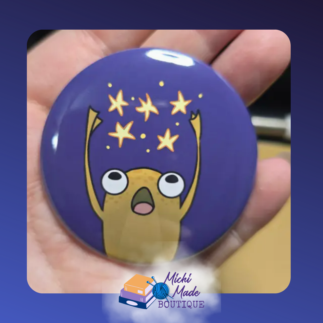 Frog Summoning Stars Fridge Magnet – Cartoon frog with arms raised, summoning bright yellow stars.