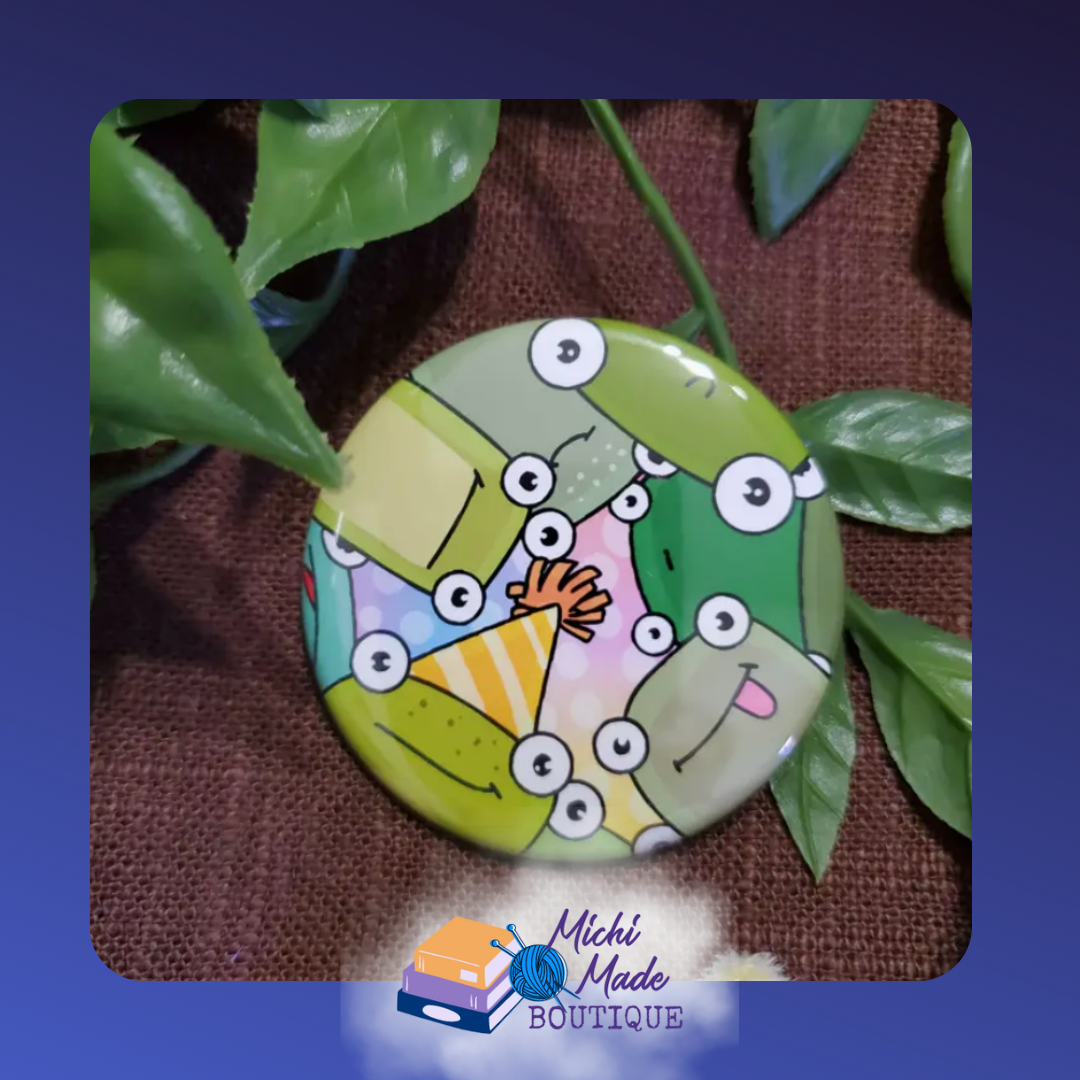 Frog Party Fridge Magnet – Group of frogs celebrating with balloons and confetti.